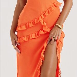 House of CB Pixie Dress, Bright Orange Ruffled Dress